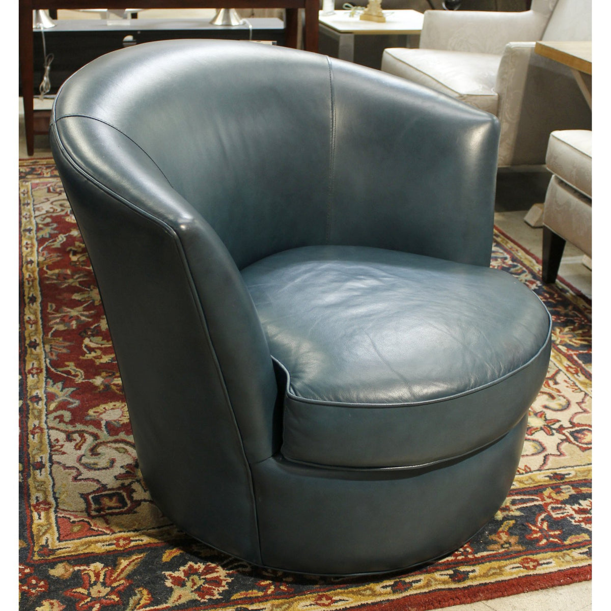 Bradington Young Teal Blue Leather Swivel Chair