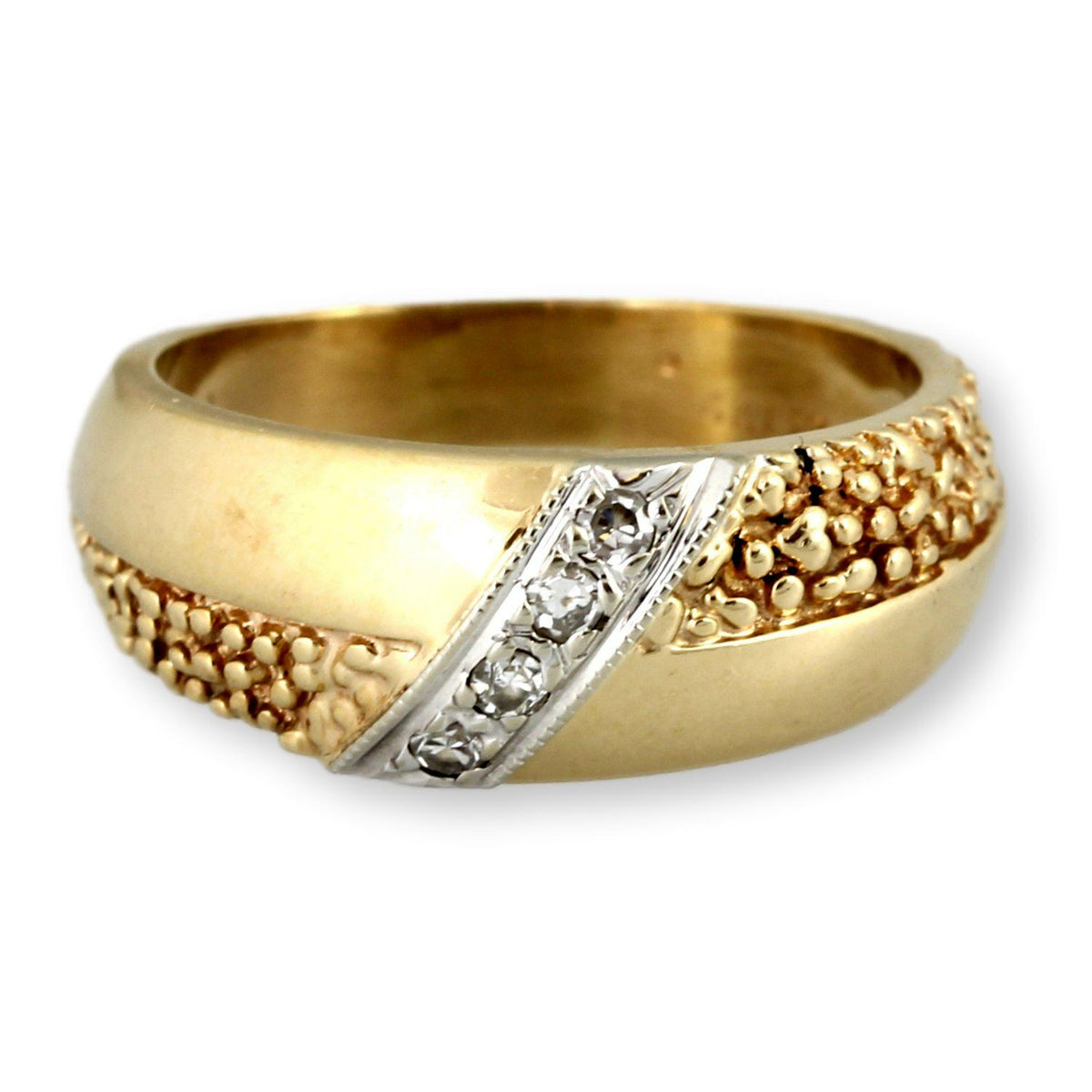 14K Tri-Color Gold Diamond Crossover Granulated Band