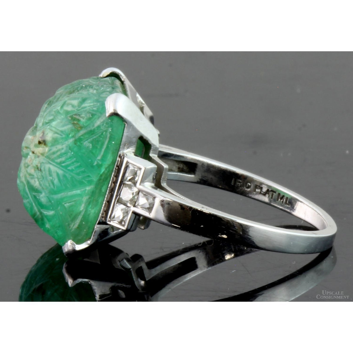 8.69ct Carved Natural Emerald & .26ctw Diamond Platinum Ring