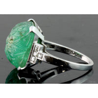 8.69ct Carved Natural Emerald & .26ctw Diamond Platinum Ring