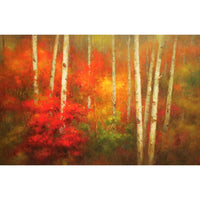 Framed Original Oil Autumn Birch Trees w/Red