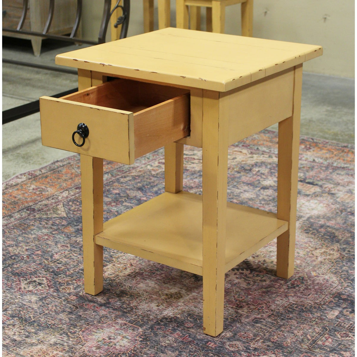 Distressed Yellow Side Table w/Drawer