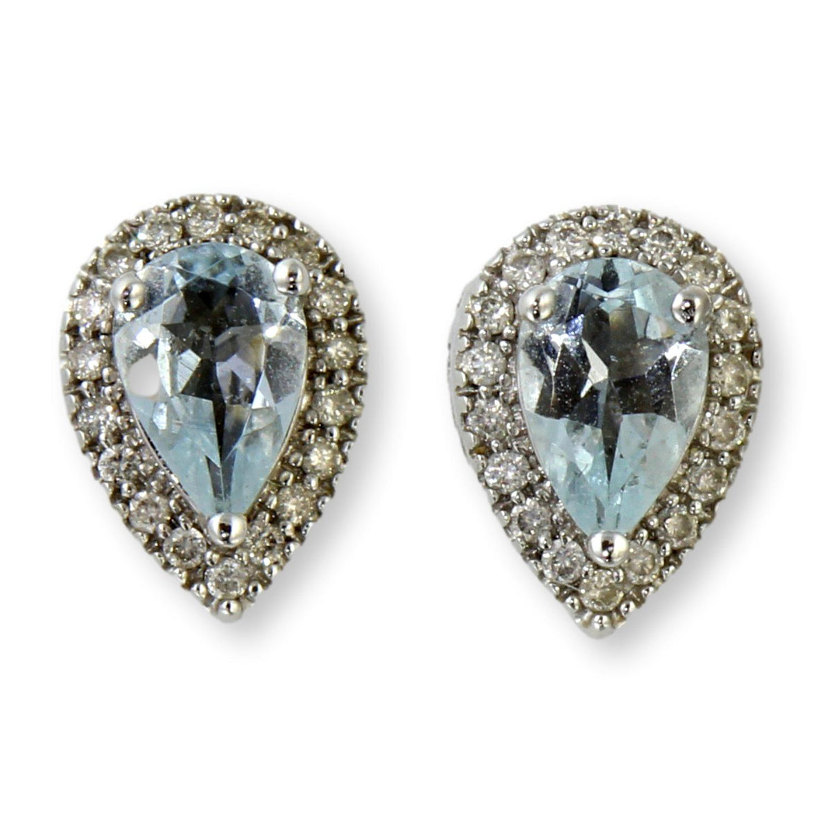 Aquamarine & Diamond Halo Stud Earrings in 14K White Gold