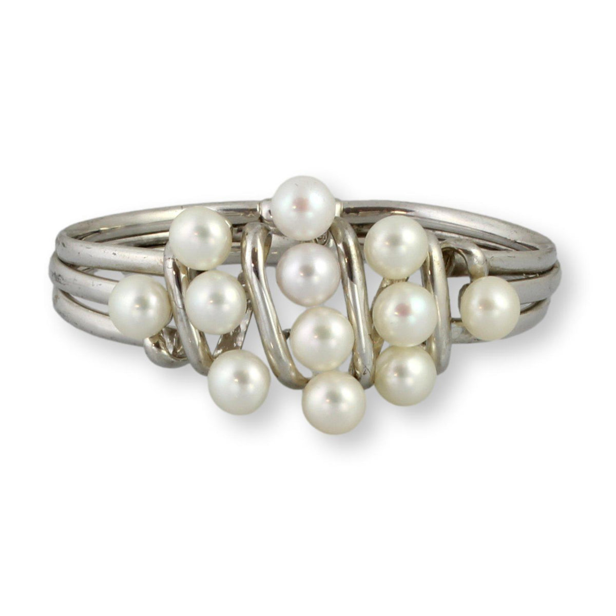 Cultured White Pearl Sterling Silver Clamper Bracelet