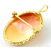 Italian 18K Yellow Gold Carved Shell Cameo Brooch Pendant