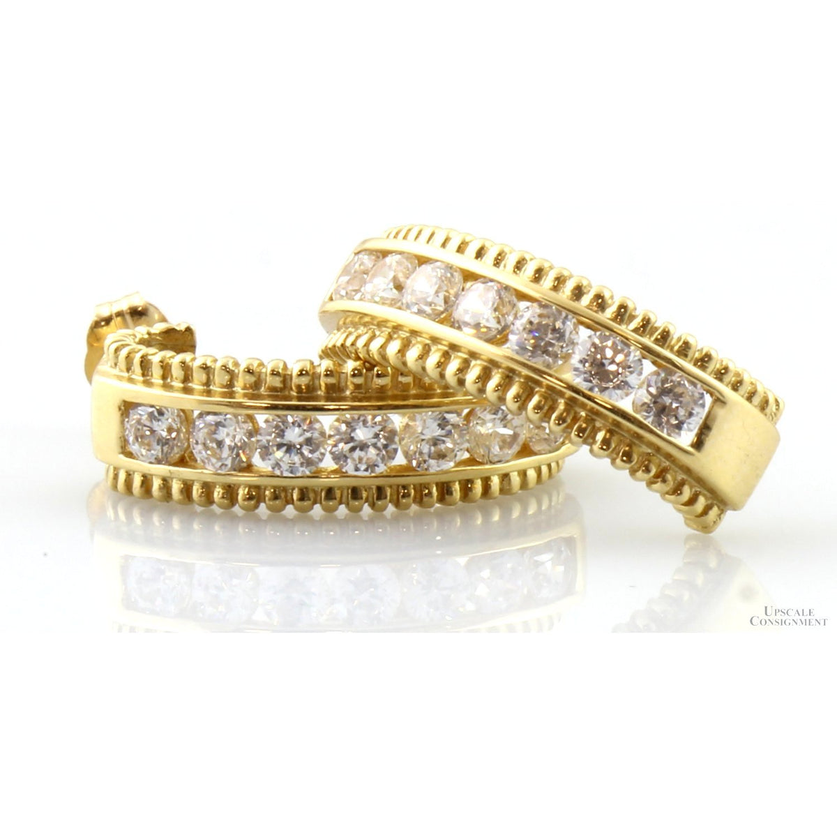 14K Gold Diamonique J-Hoop Earrings – Approx. 1.20 CTW