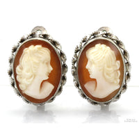 Shell Cameo Clip Earrings 12K White Gold Filled Mountings
