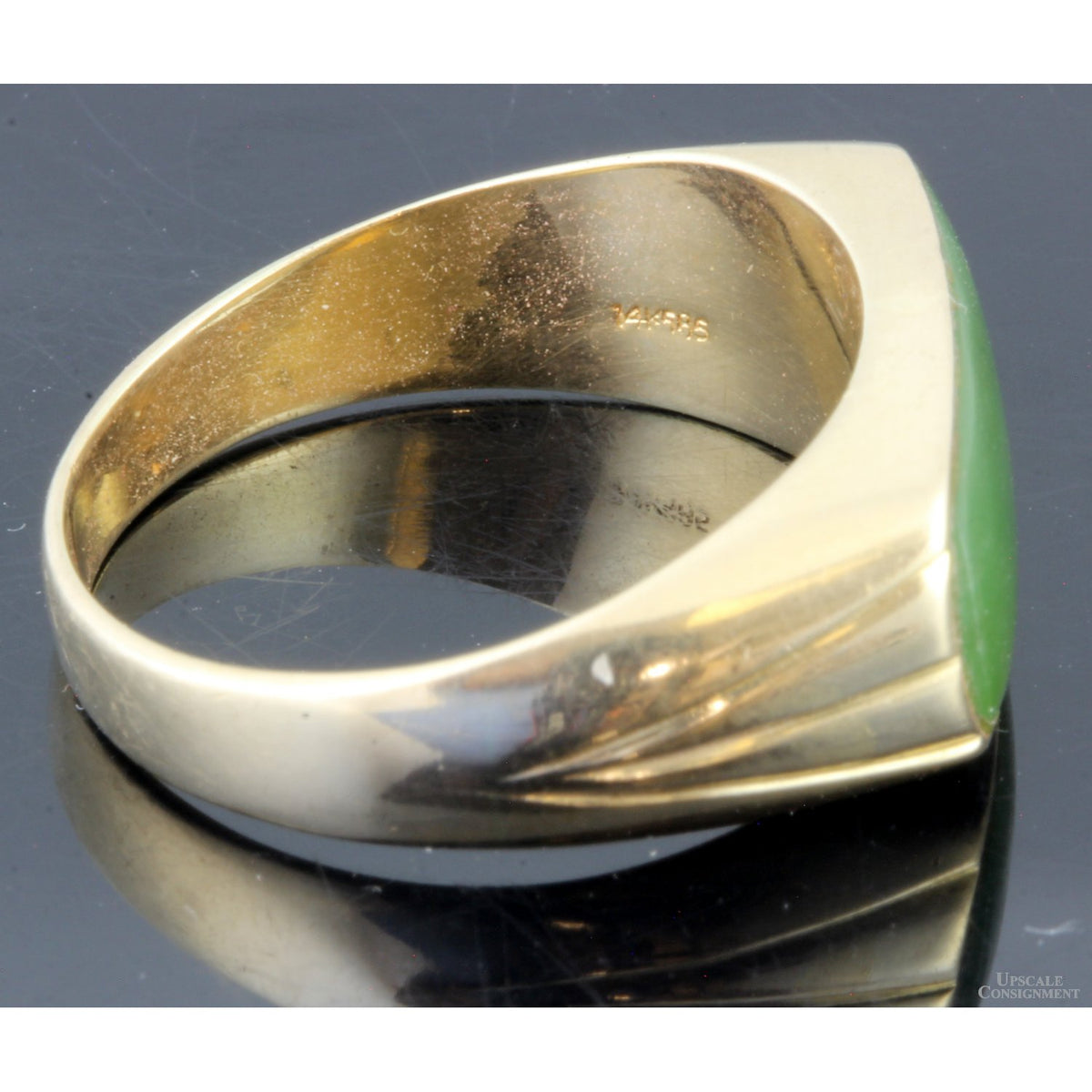 14K Yellow Gold Apple Green Nephrite Jade Saddle Band