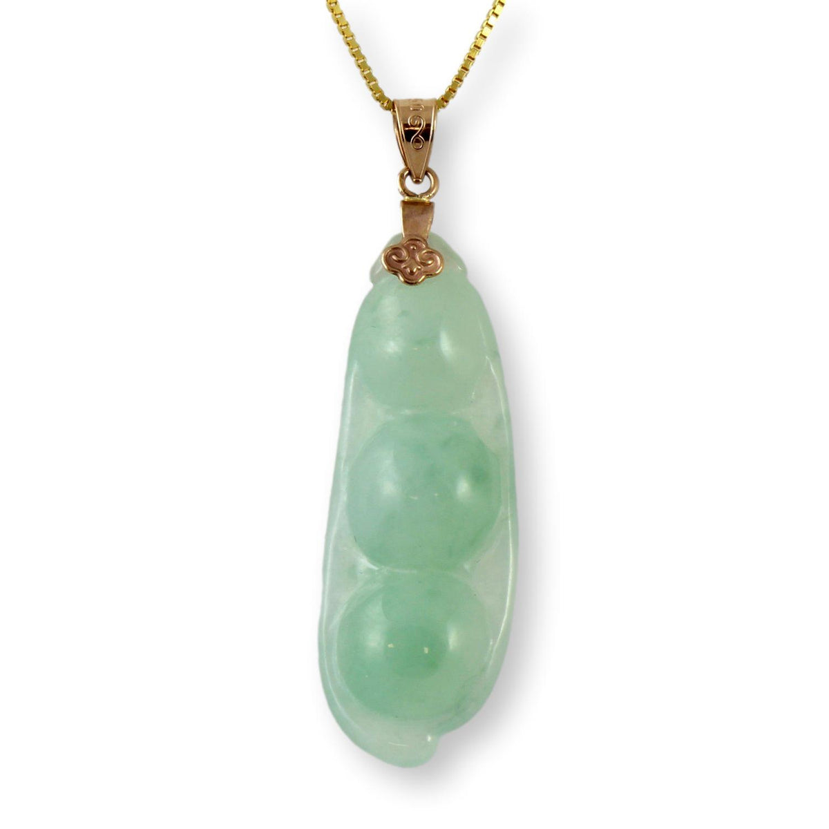 Grade A Icy Translucent Light Green Jadeite Lucky Pea Pod Necklace
