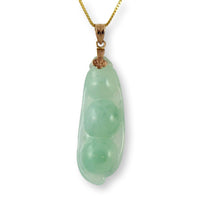 Grade A Icy Translucent Light Green Jadeite Lucky Pea Pod Necklace