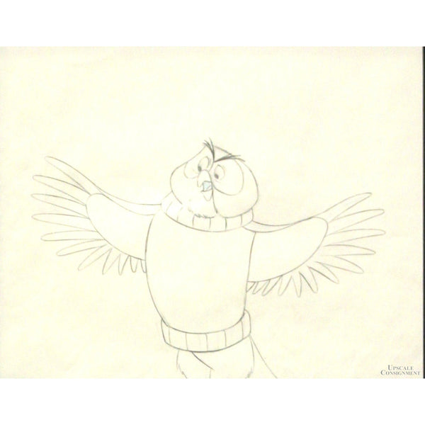 Disney Framed Hand Drawn Production Cel Artwork 'Winnie The Pooh Seasons Mr Owl'