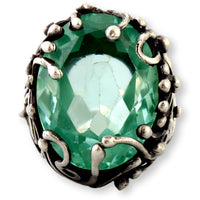 Mint Green Uranium Glass Ring – Faceted UV-Reactive Stone in Sculptural Sterling Silver