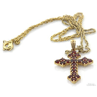 14K Yellow Gold 2.9ctw Garnet Cross 18" Gold-Tone Chain