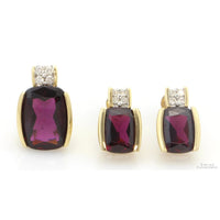14K Gold Rhodolite Garnet & Diamond Pendant & Earring Set