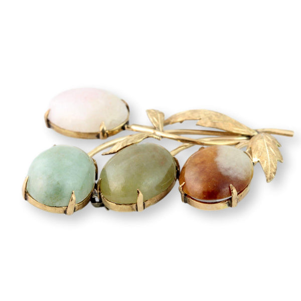 Nephrite Jade Brooch Solid Gold 9K–10K Multi Color Jade Leaf Pin