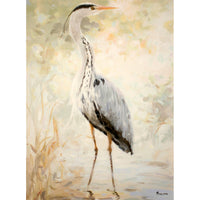 Original Painting Right Facing Gray Heron in the Reeds