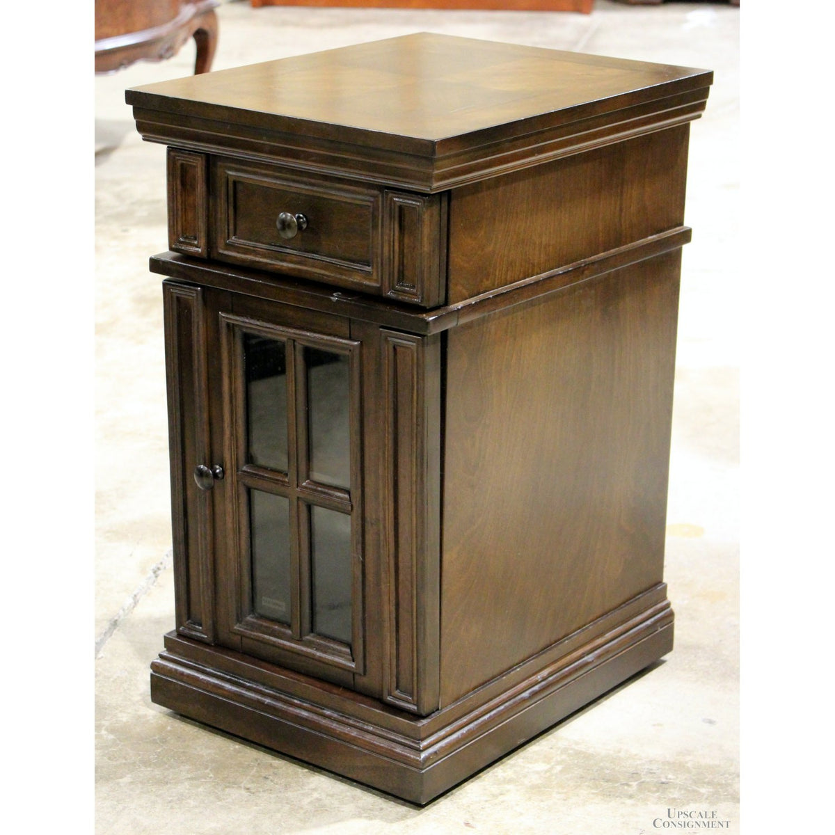 Mahogany Nightstand with Glass Door