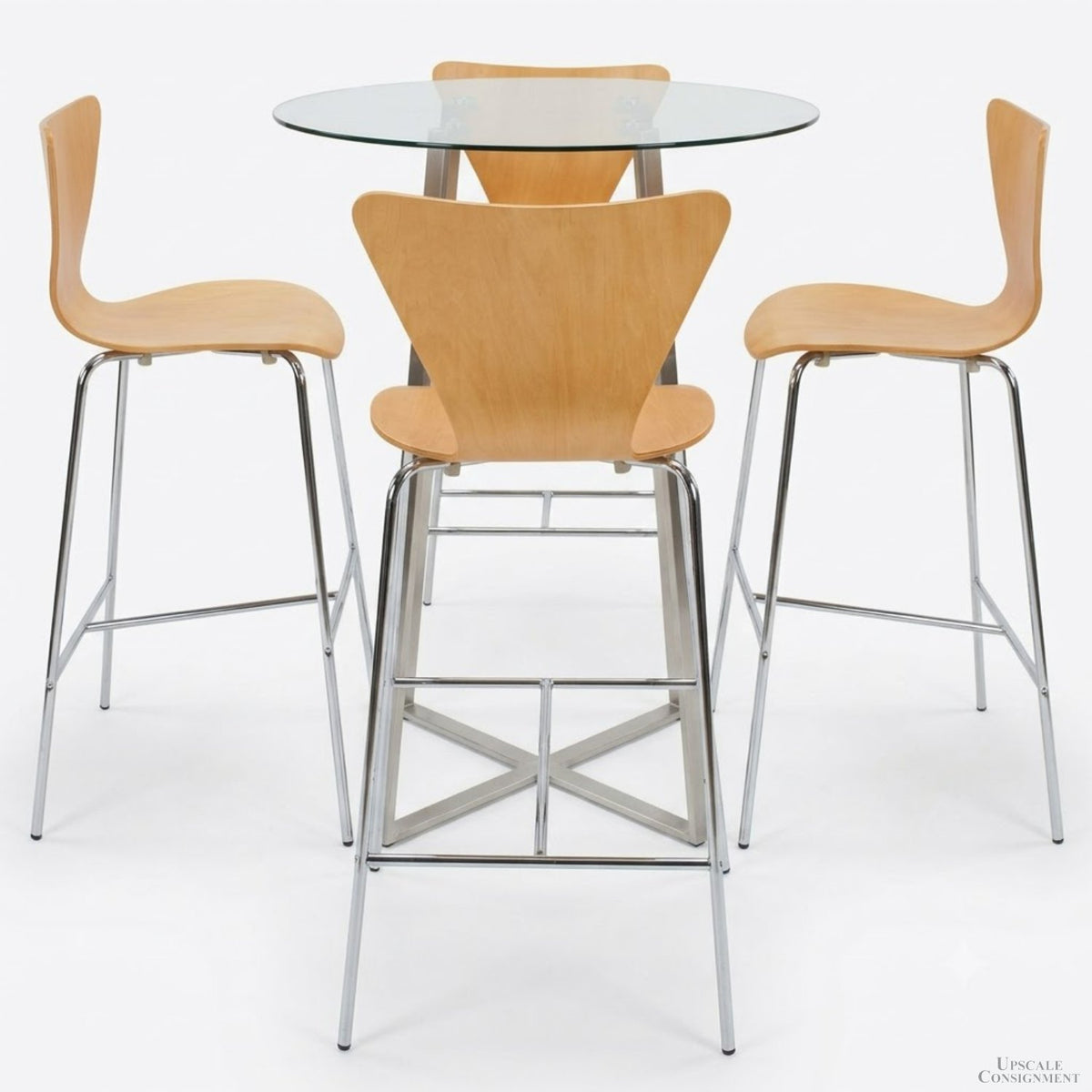 Round Glass Top Bar Height Table w/4 Bentwood Stools