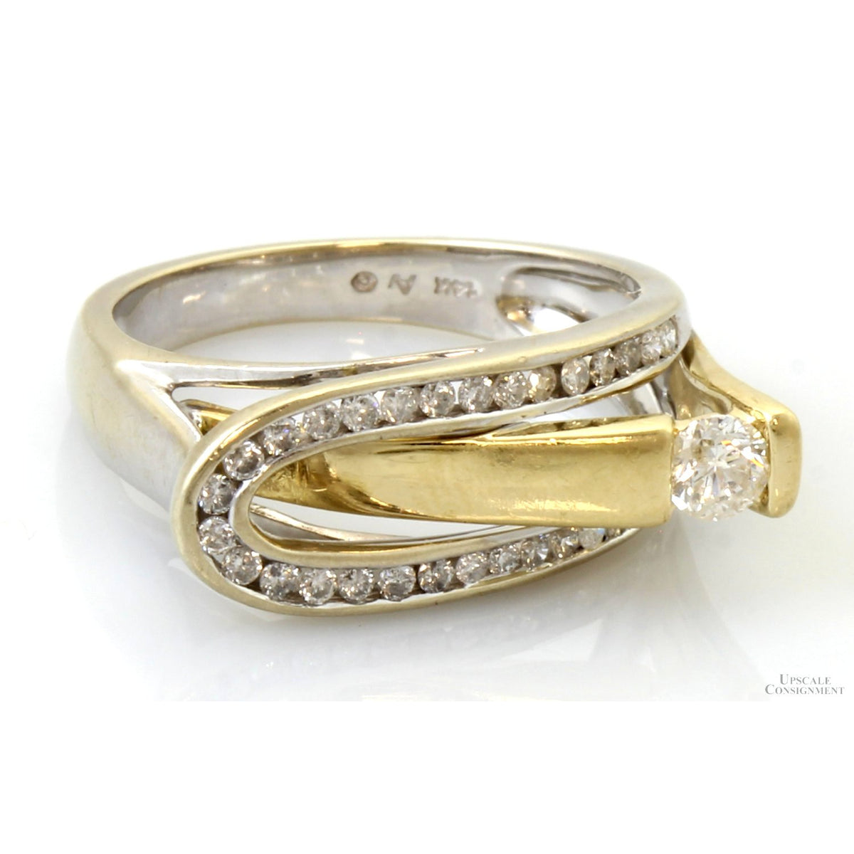 Vintage 14K Gold Sculptural Diamong Ring | Belt Buckle Design