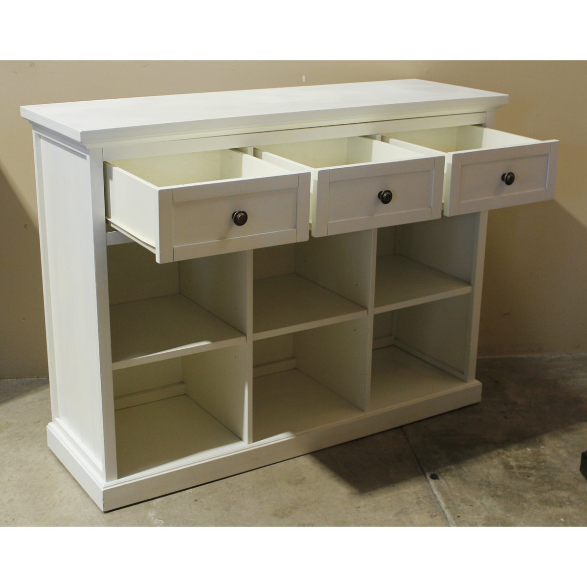 White Long Bookshelf w/Drawers