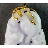 Natural Lavender Jadeite Double-Sided Carved Pendant – 14K Gold