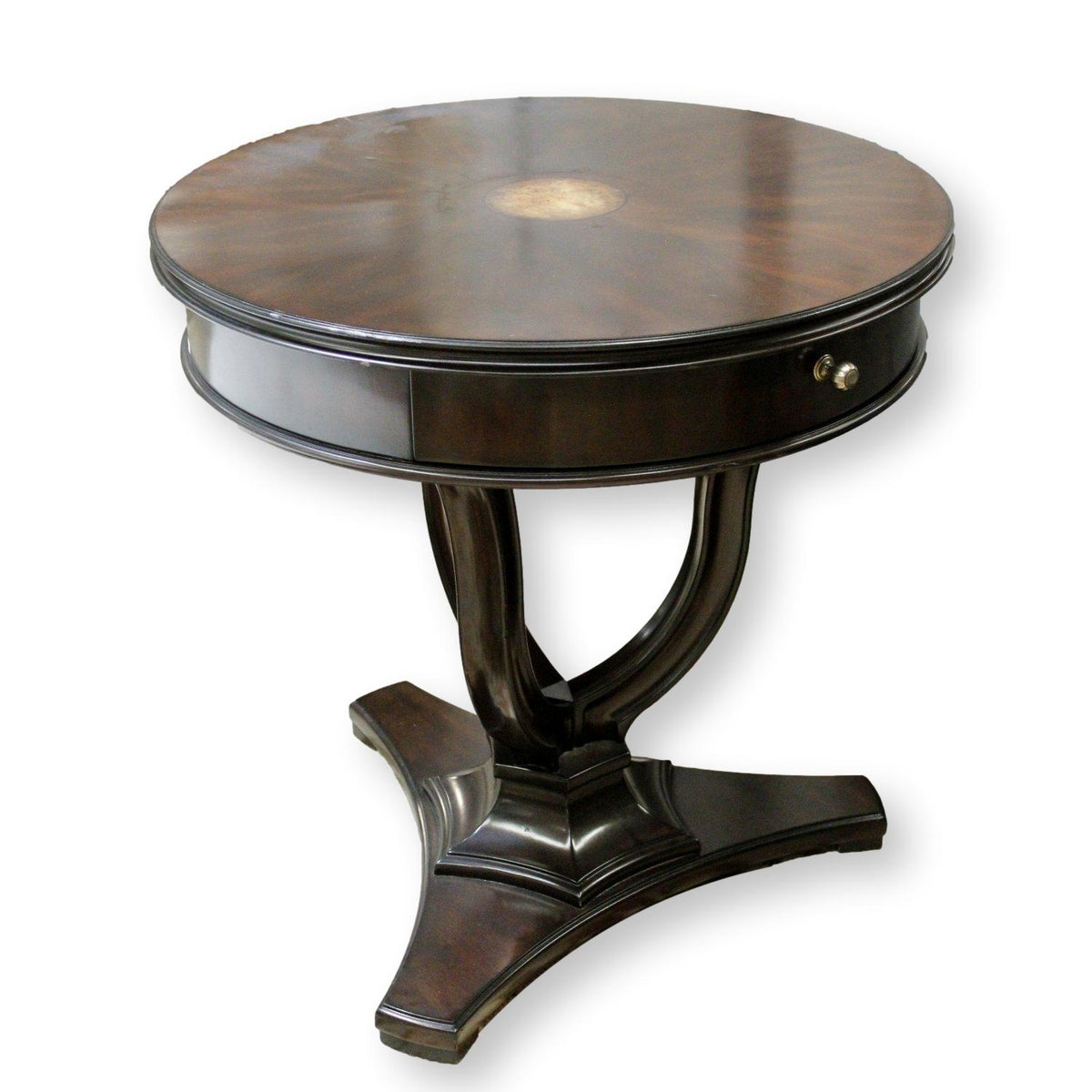Stanley Furniture Round Dark Finish & Burlwood Accent Table