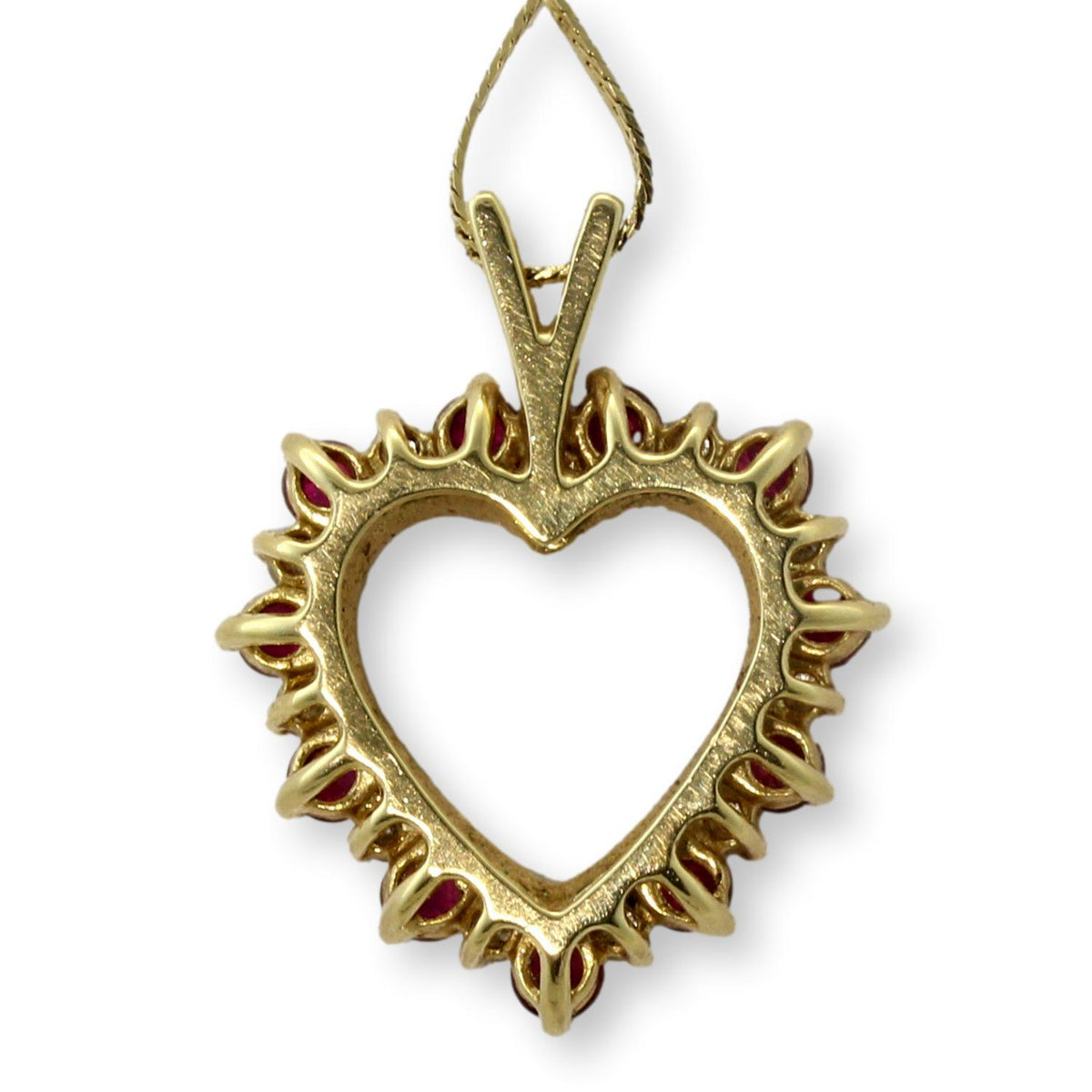 14K Gold Natural Ruby & Diamond Heart Pendant Necklace