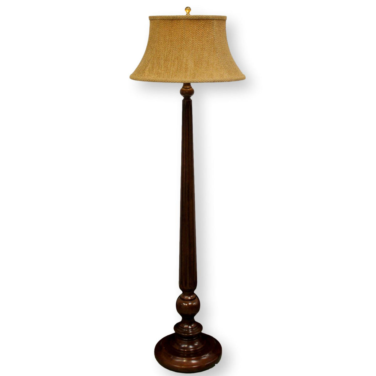 Wood Column Floor Lamp w/Camel Shade