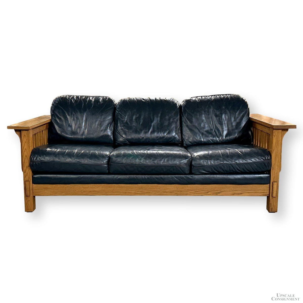 Flexsteel Mission Oak & Leather Sofa