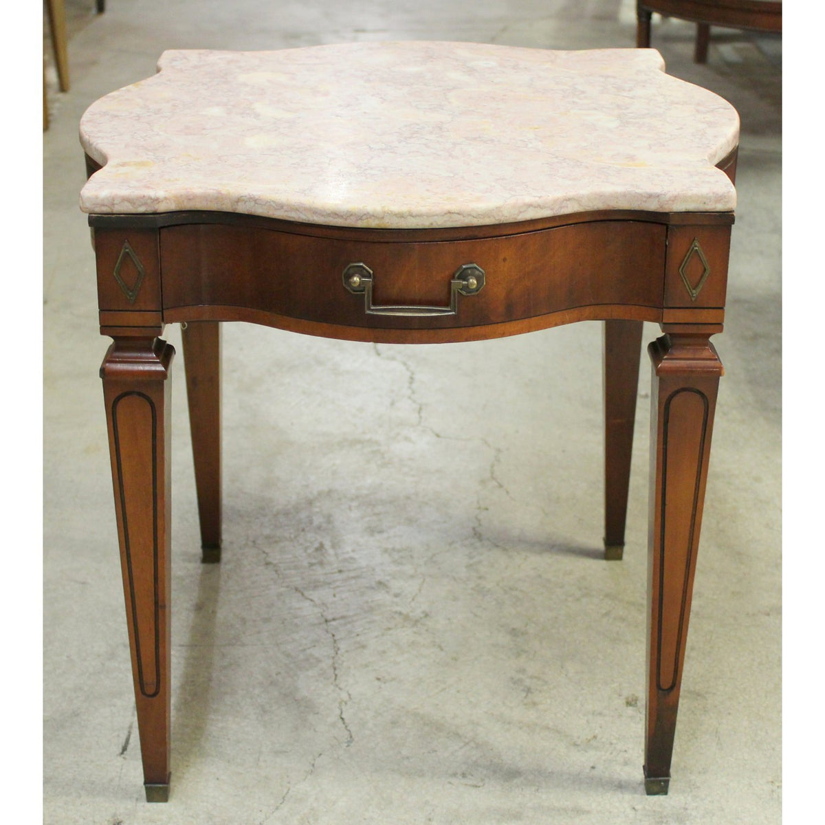 Mahogany Vintage Accent Table w/Pink Marble Top