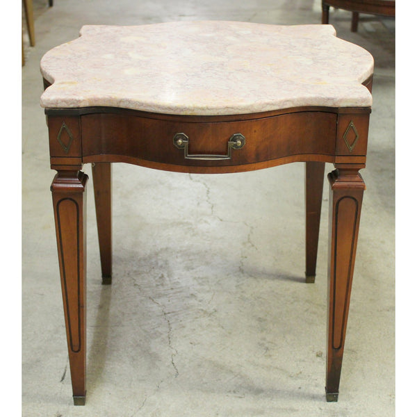 Mahogany Vintage Accent Table w/Pink Marble Top