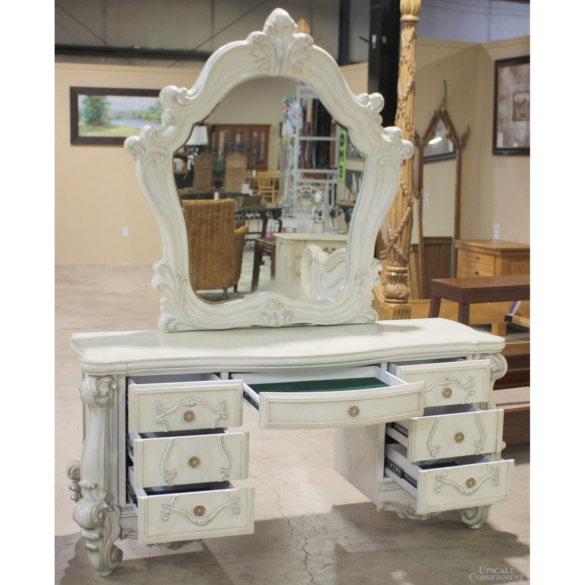 Acme Furniture White Vanity w/Mirror & Stool