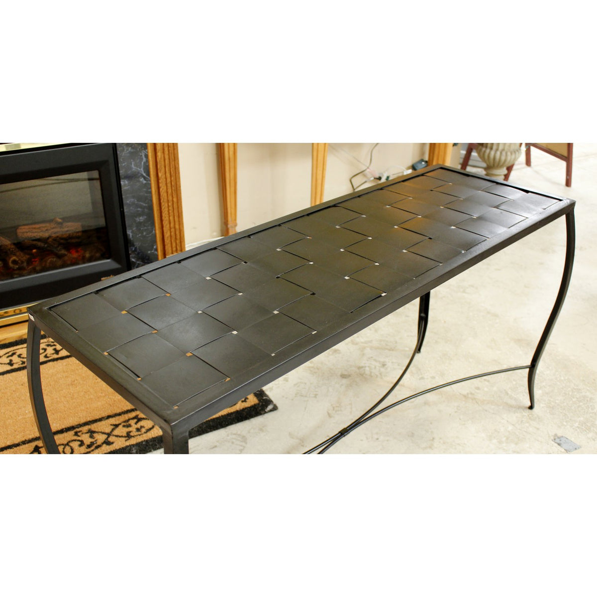 Black Metal Woven Top Console Table