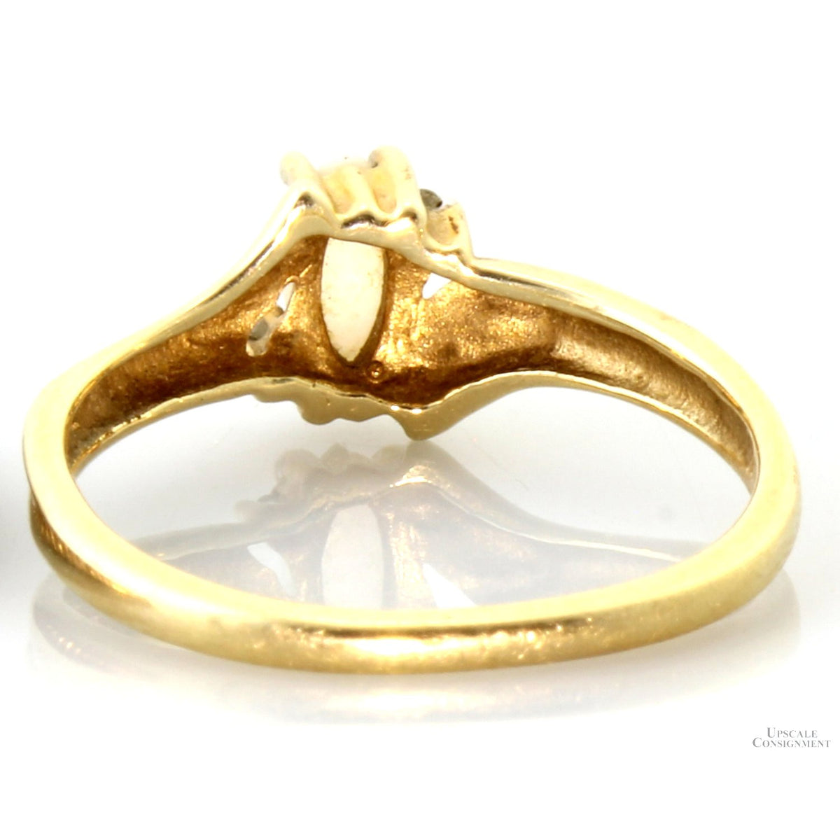 Natural Precious White Opal & Diamond 10K Gold Ring