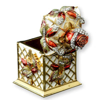 22K Gold Plate & Enamel Rose Box & Lapel Pin Ltd Edition