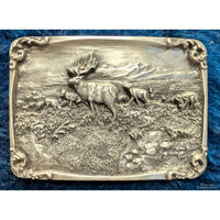 Charles M. Russell Pewter Buckle Set – Framed with COA – Western art collectible.
