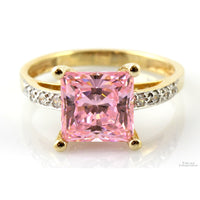 Square Pink Cubic Zirconia Solitaire 14K Yellow Gold Ring