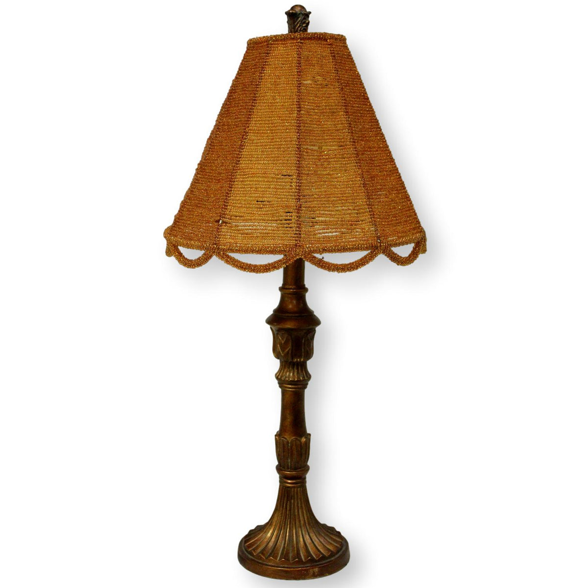 Bronzetone Table Lamp w/Beaded Shade