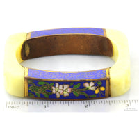 Carved Serpentine & Cloisonné Enamel Panel Bangle - 83.97G