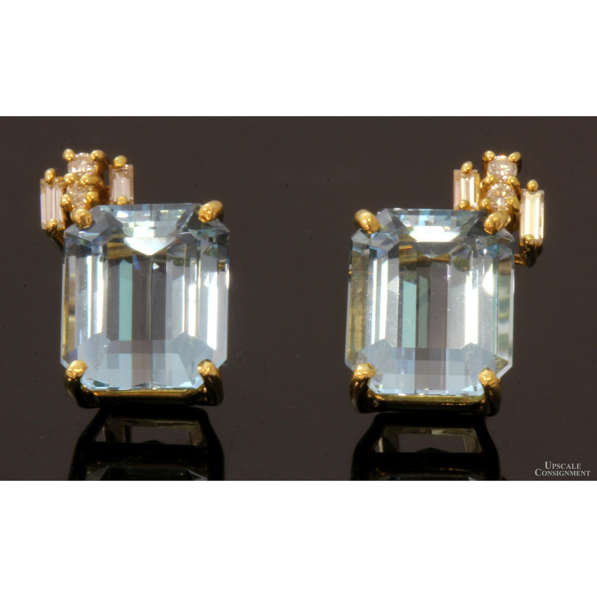 6.56ctw Light Blue Aquamarine .18ctw Diamond 18K Gold Earrings