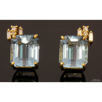 6.56ctw Light Blue Aquamarine .18ctw Diamond 18K Gold Earrings