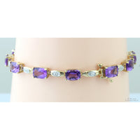 8.52ctw Amethyst & Diamond 10K Yellow Gold Link Bracelet