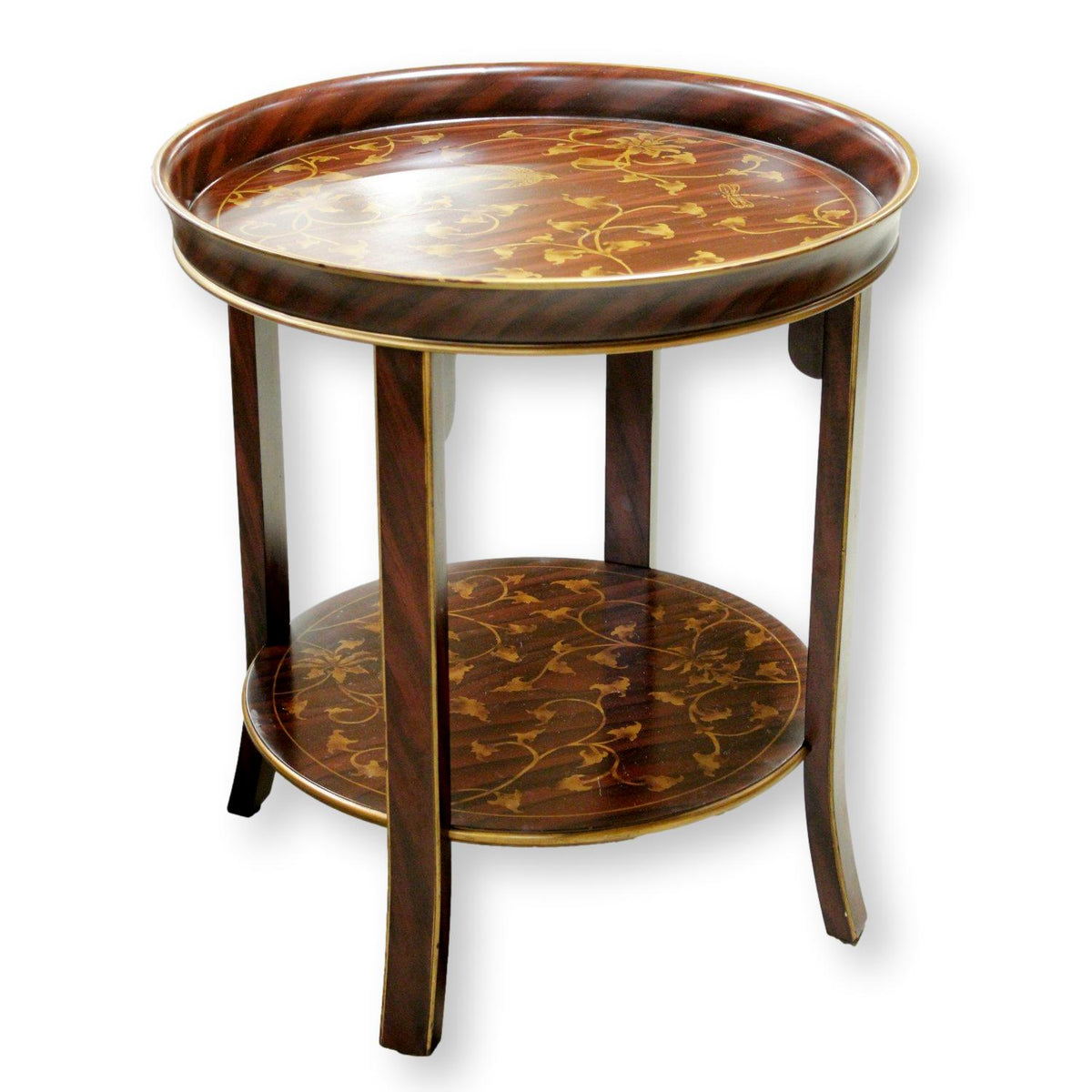 Round 2-Tier Accent Table w/Leaves & Birds