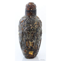 Chinese Hand-Carved Natural Amber Snuff Bottle | High Relief Phoenix & Shou Symbol