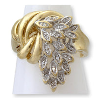 Vintage 10K Gold Diamond Leaf & Ribbon Ring | Nature Inspired Estate Diamond Ring