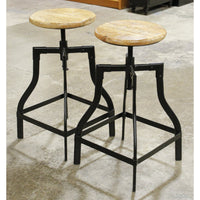 Pair of Adjustable Height Wood & Iron Stools