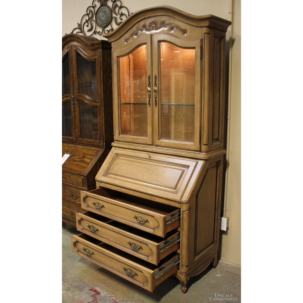 Custom Craft Lighted Secretary Desk w/Hutch