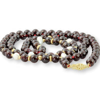 Handknotted Garnet, Pearl,14K Yellow Gold Bead Necklace