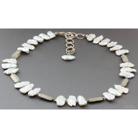 Lake Biwa Japan Pearls, Labradorite, Embossed Sterling Necklace