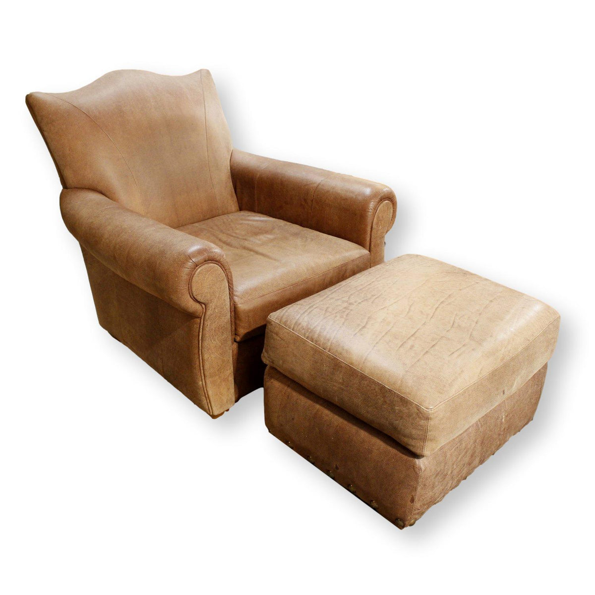 Brown Leather Club Chair & Ottoman